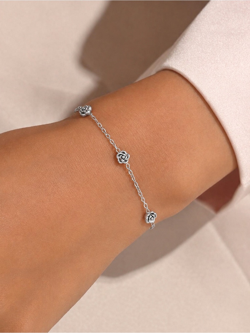 #179 Silver Plated Rose Stainless Steel Bracelet